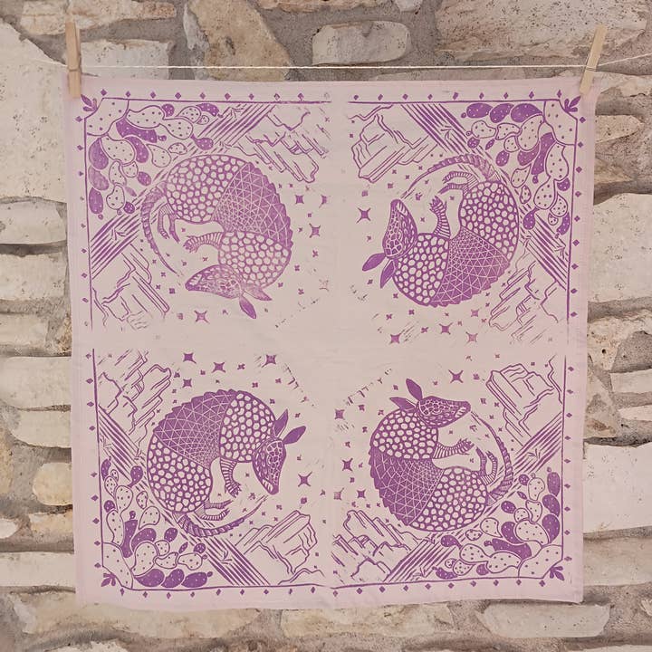 Blind Bird Ink - Wholesale Bandana - Unisex - Armadillo Linocut Bandana2