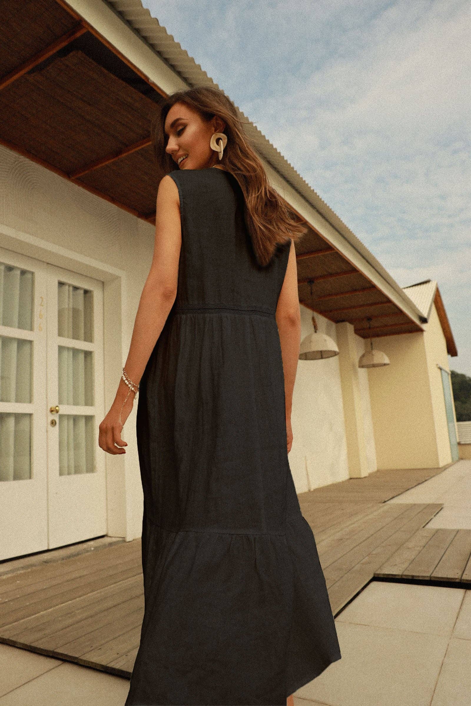 Frieeah – Vestido - Mulher por atacado – Gaby | Vestido camisola midi de cânhamo e linho6