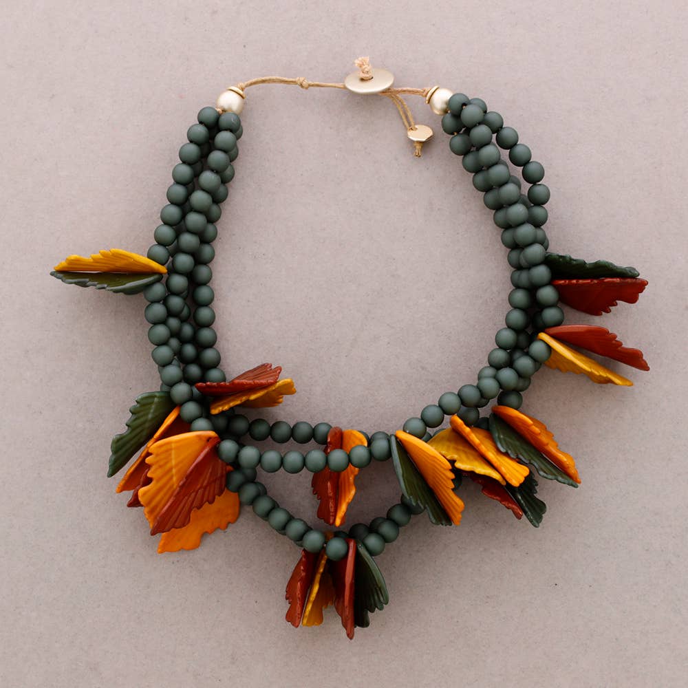 Sonata - Wholesale Snap Jewelry - Choker 4 Beads Resin Leaves5