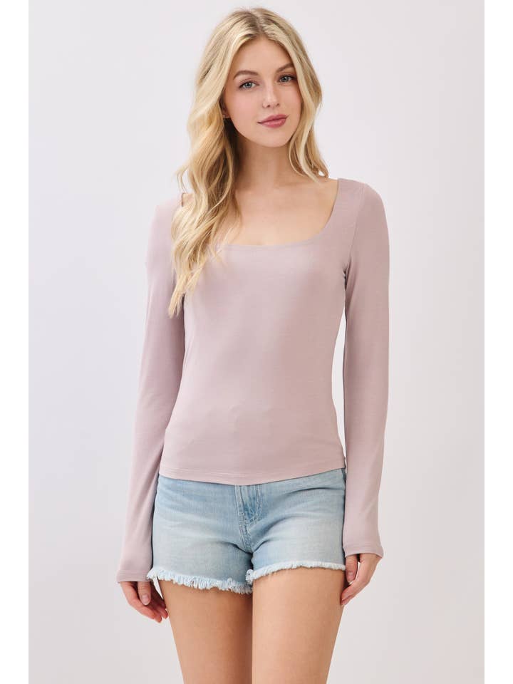 Final Touch - Wholesale Knit Top - Women's - Double Layered Square Neck Basic Top - T1710924