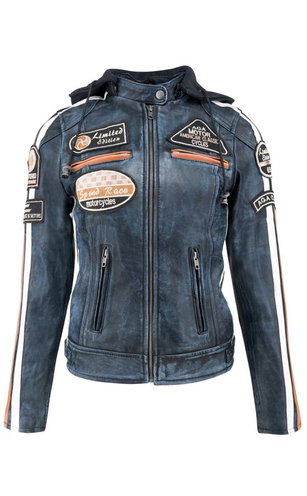 Urban 5884 Amsterdam | Leather jackets - Wholesale Leather Jacket - Women's - Urban 5884 Sixty Six Ladies Biker Lamb Skin Jacket Denim