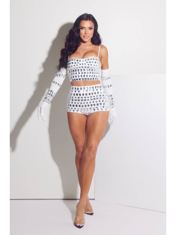 WFFS - Wholesale Top & Short Set (NOT Loungewear) - Women's - Set Crop Top Geometric appliques and Rhinestones5