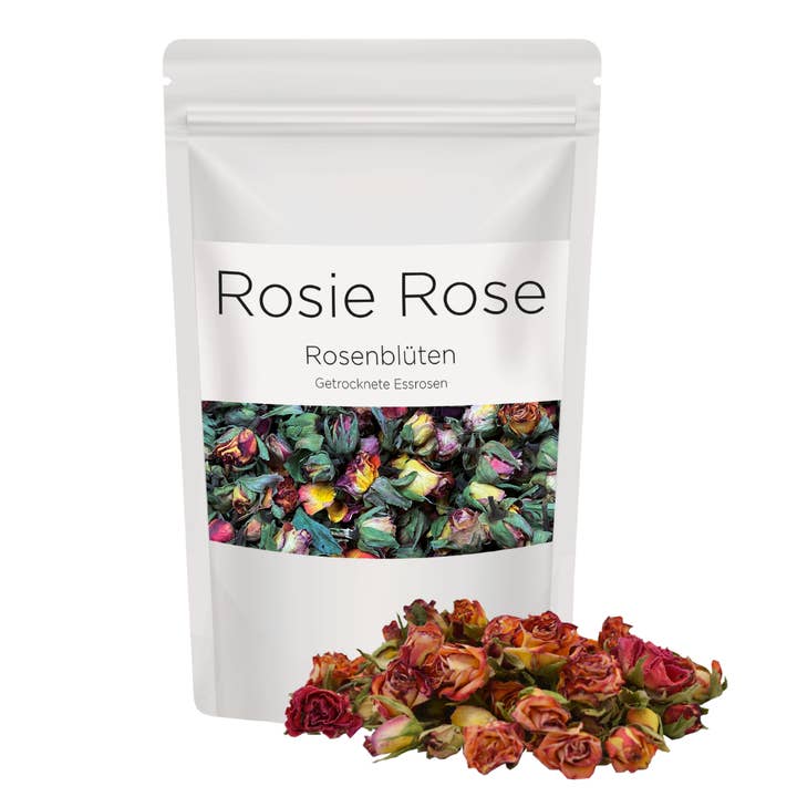 ROSIE ROSE – Engroshandel Tørrede/dehydrerede grøntsager – Dekorative rosenblade i 7 farver - 50 g | Spiselig, topping