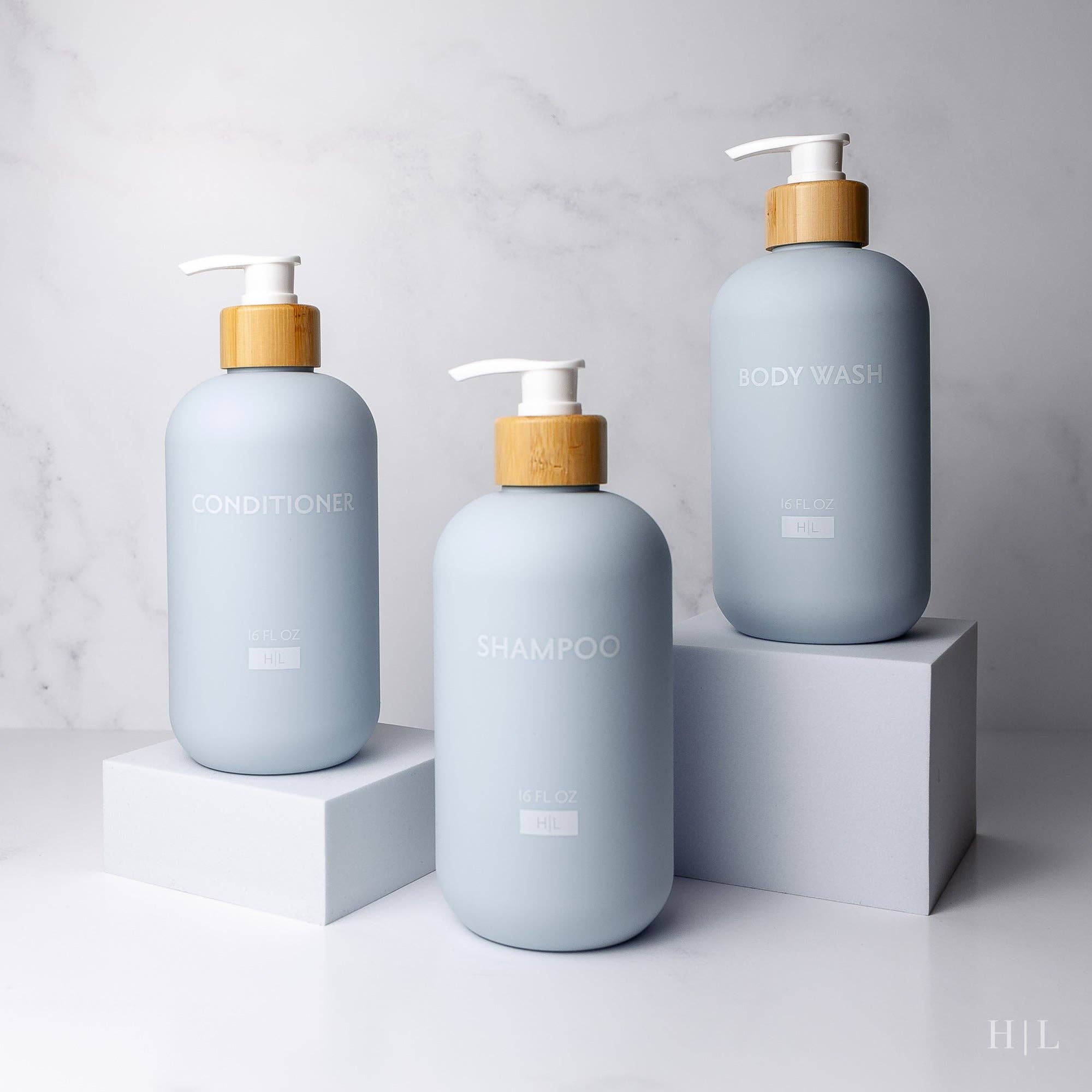 Joie Designs Co. | Refillable Bottles - Wholesale Soap Dispenser - Color Series Shower Dispenser Set of 3 - Waimea Collection, Sky Blue4