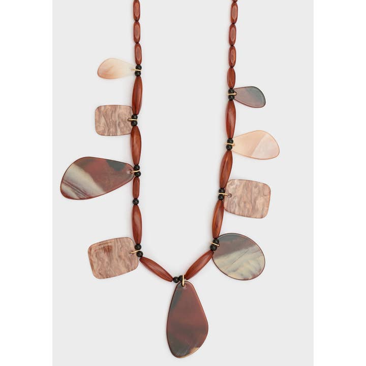 NALI' - Wholesale Beaded/Pearl Necklace - LONG NECKLACE MIX ELEMENT IN RESIN BROWN - N643