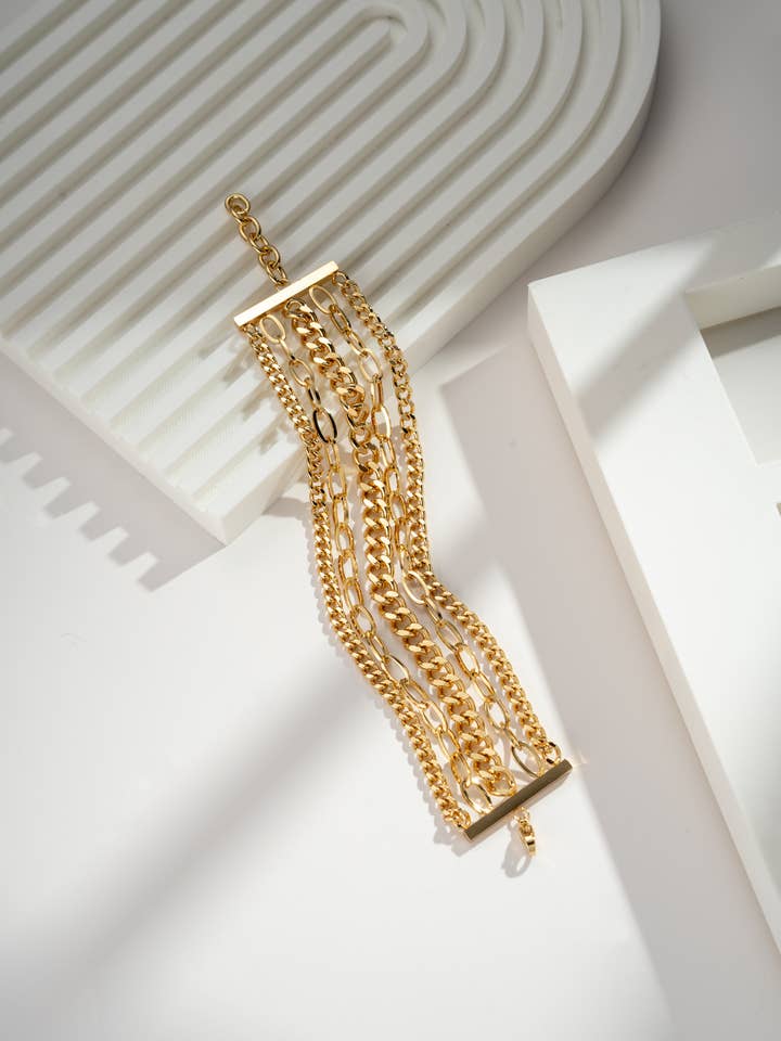 Gold multi-chain bracelet in stainless steel and finishes for wholesale by COSMOS