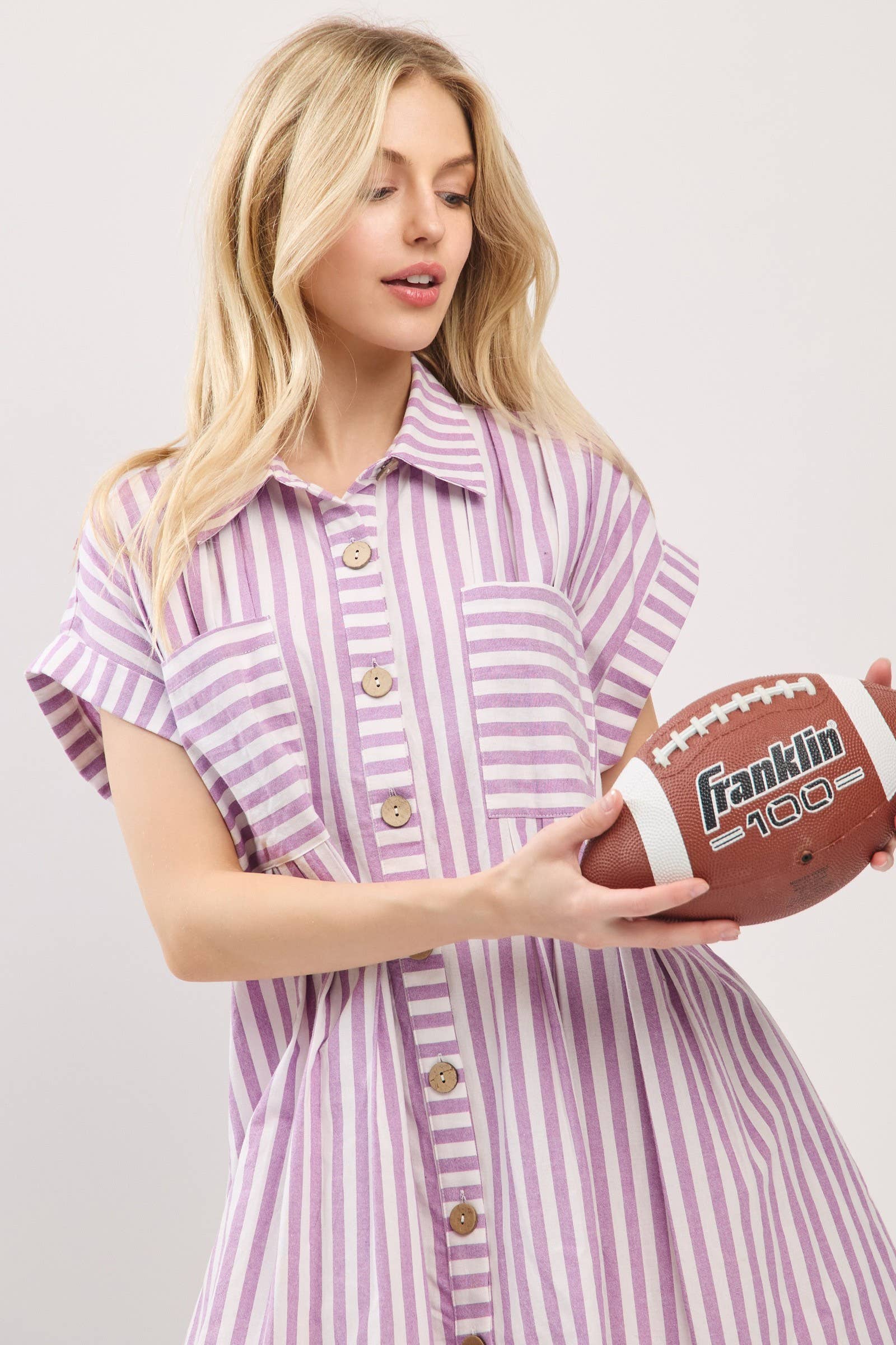 Sewn and Seen - Vente Robe – femme - ROBE TUNIQUE À RAYURES EN COTON AVEC BOUTONS35