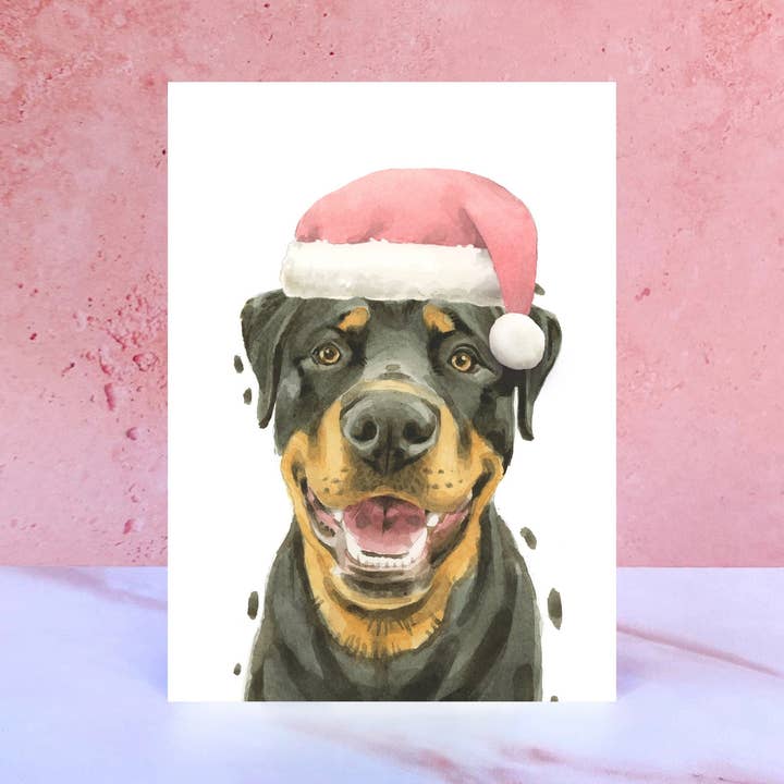 Rottweiler Pompom Weihnachtskarte für den Großhandel von Robert James Hull