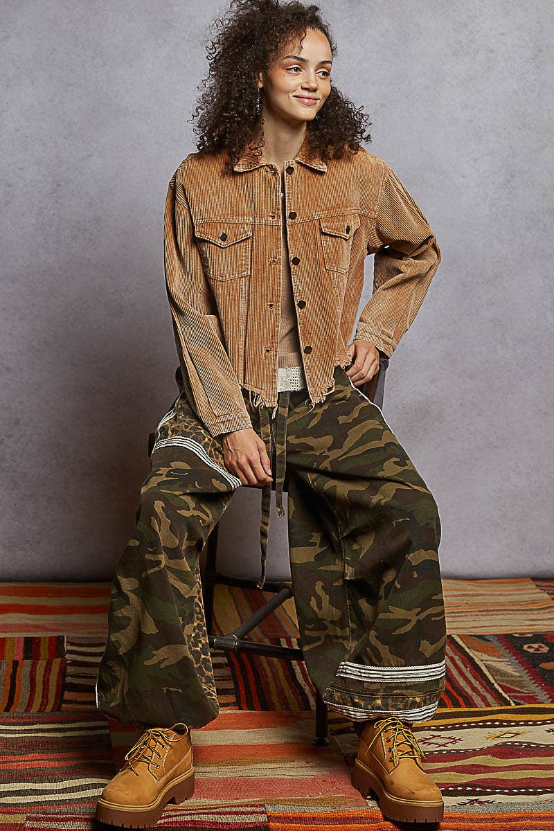 Pol Clothing - Wholesale Jacket - Women's - Pocket Front Button Down Corduroy Trucker Jacket SALE5