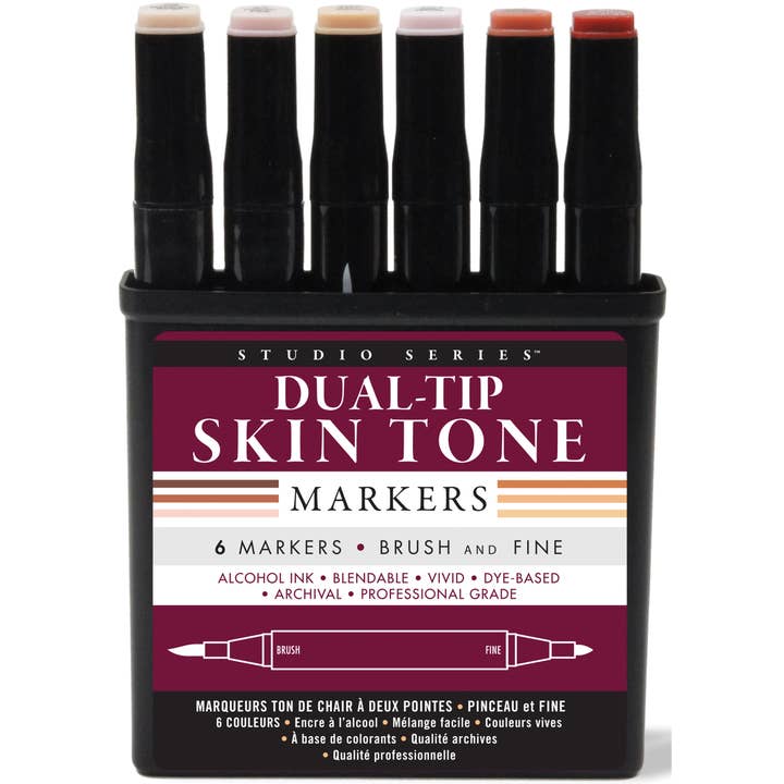 Peter Pauper Press - Wholesale Marker - Studio Series Professional Alcohol Markers (Dual-Tip Set of 6 Skin Tone Colors)
