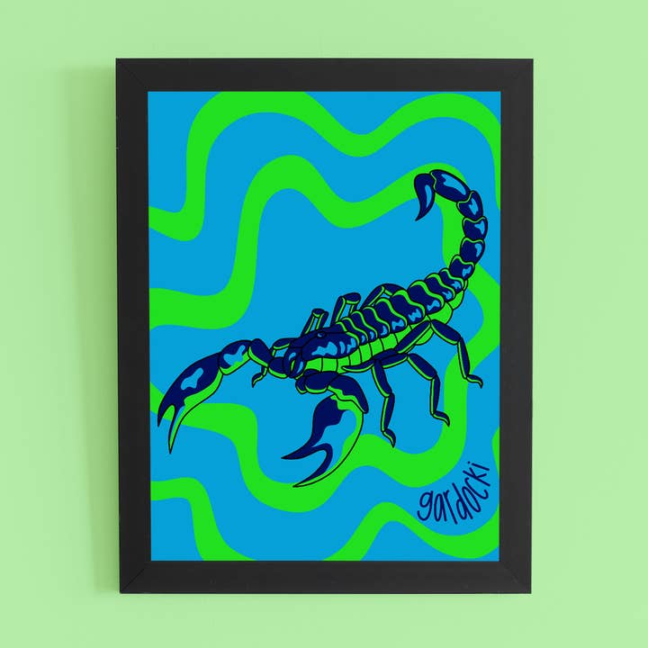 Saphir-Skorpion-Kunstdruck, blau, flippig, cool für den Großhandel von Brianna Gardocki Art