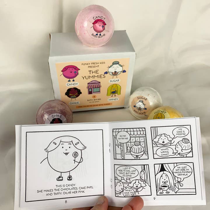 Funky Fresh Kids - Wholesale Bath Bomb/Fizz - Yummies Bath Bombs 4-Pack Gift Set for Kids With Comic Book6