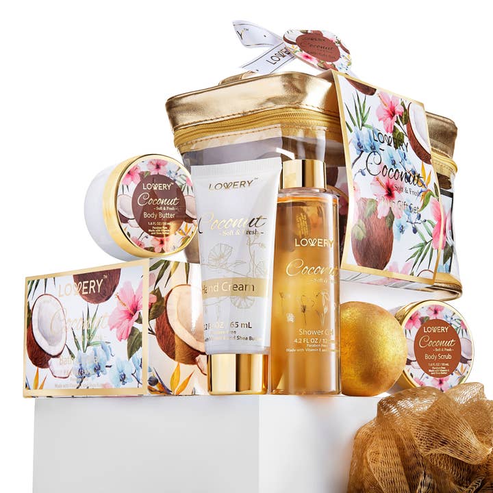 Lovery - Wholesale Bath & Body Set - Bath & Body Gift Set, Coconut Bath Spa Set in Cosmetic Bag
