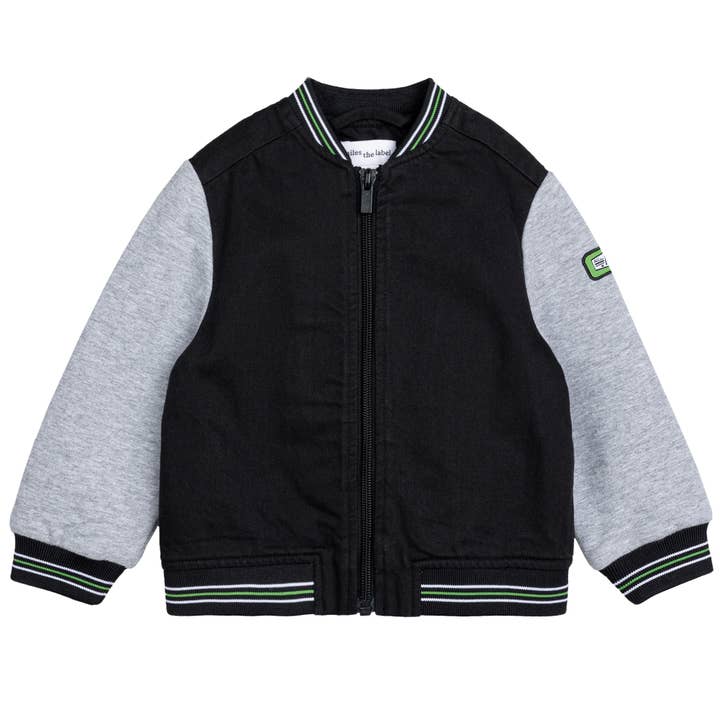 Zwart bomberjack van canvas en fleece voor wholesale door Miles the Label