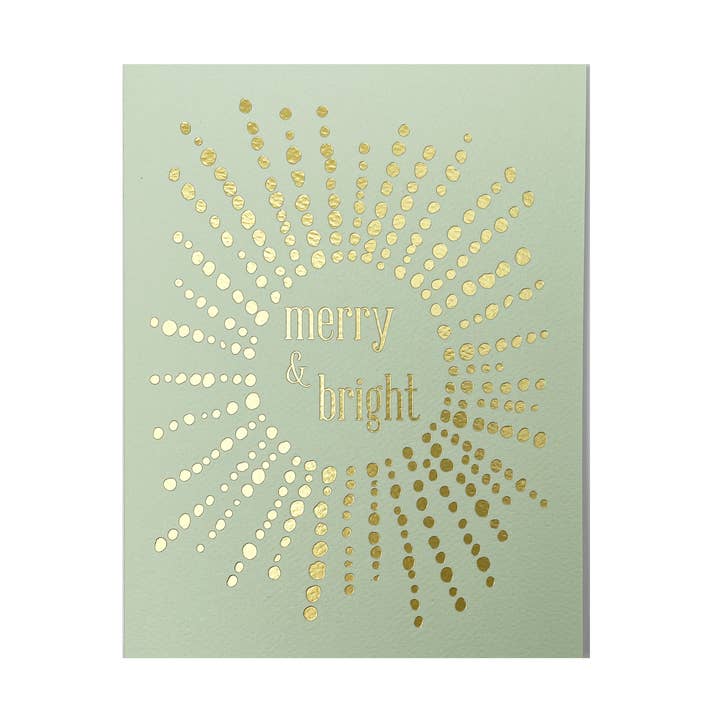 Boxed Set of 6 Gold Foil Merry & Bright Holiday Card-Mint for wholesale by drawn by water