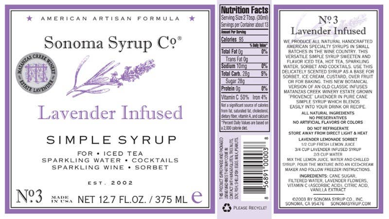 Sonoma Syrup Co. - Wholesale Cocktail Mix/Syrup - 12.7 oz Lavender Infused Simple Syrup5