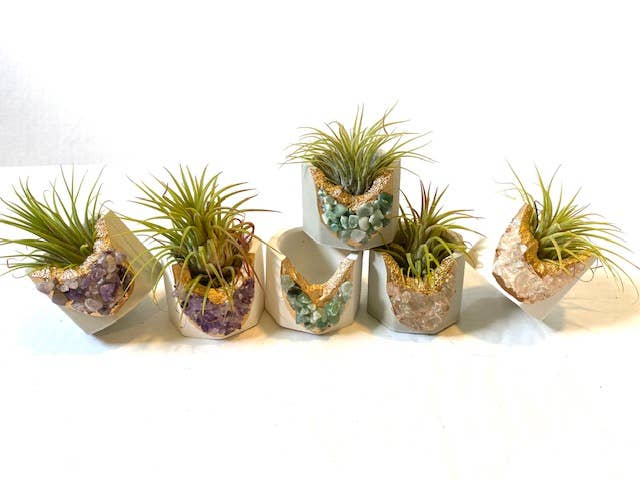 Plant One On Me Designs - Wholesale Plant Pot - MIXED - Natural and White Crystal Geode Planter w Air Plant1