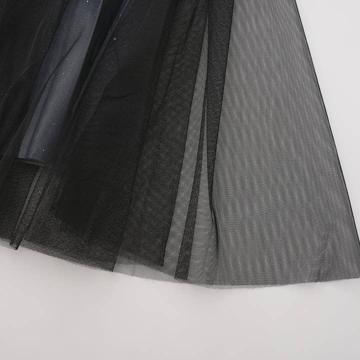 Black pleating mesh Skirt with ombre effect and glitters (Black) for wholesale on Faire6