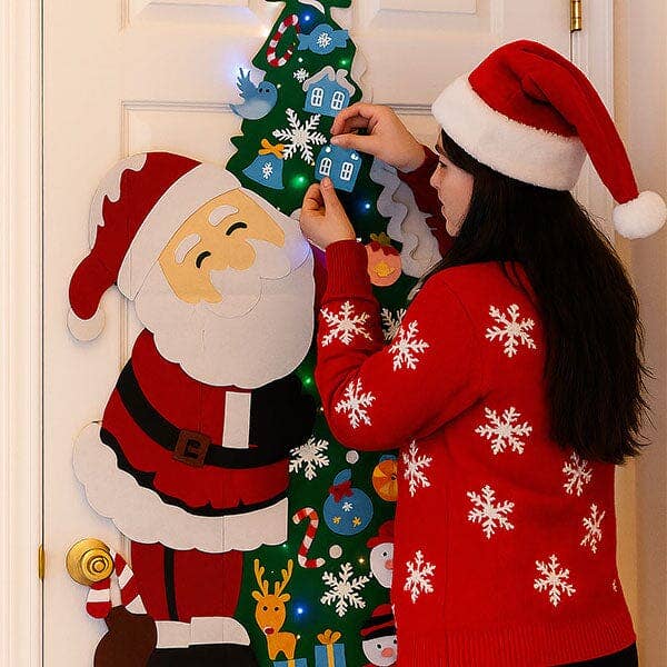 Showcase - Wholesale Christmas Decoration - FunkyFir DIY 63" Felt Christmas Tree Wall Hanging w/ LED Lights & Ornaments3