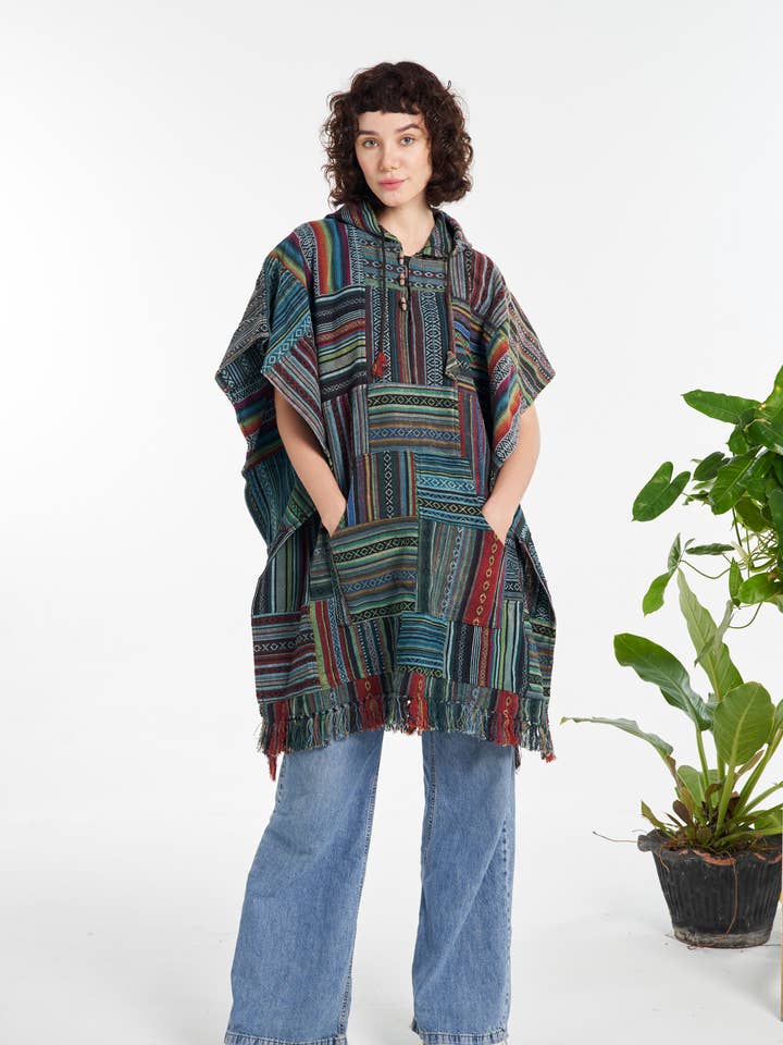 Assorted Colors Unisex Poncho (KT-1436) for wholesale on Faire0