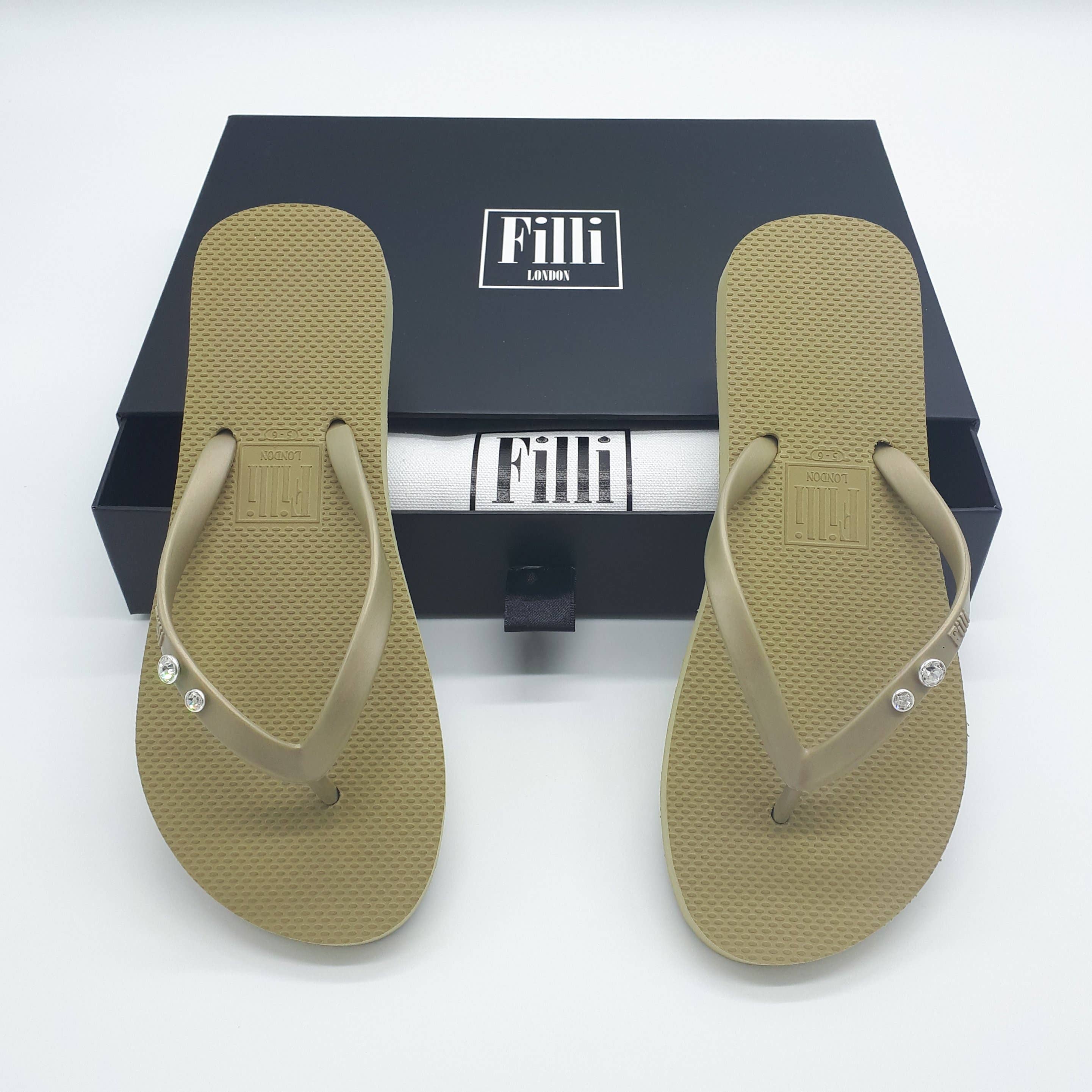 Crystal Diamond - Gold Luxury Flip Flops for wholesale on Faire0