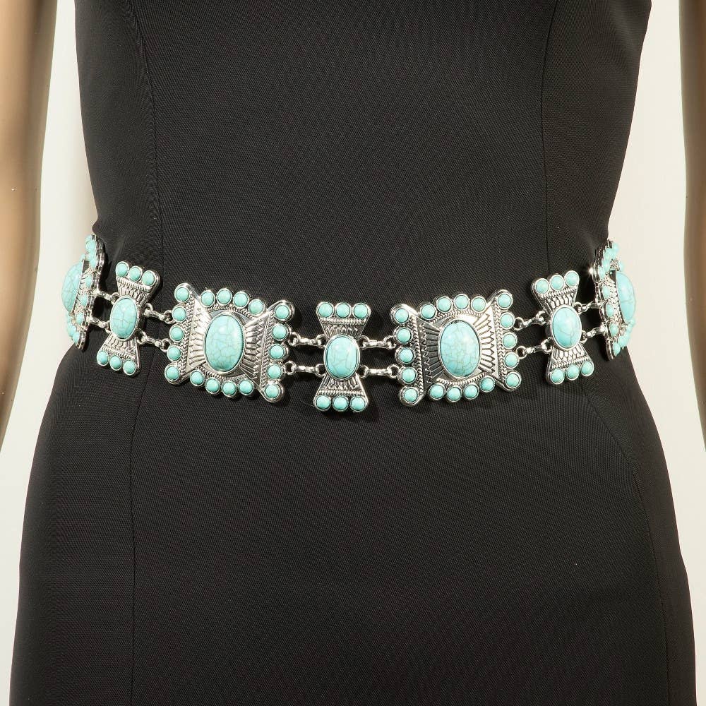 Collections by Fame Accessories - Vente Ceinture – femme - Ceinture chaîne concho occidentale en pierre turquoise4