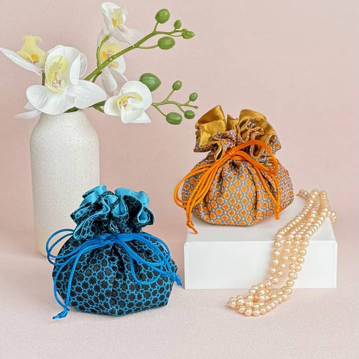 Small Checker Brocade Jewelry Pouch for wholesale by Cathayana