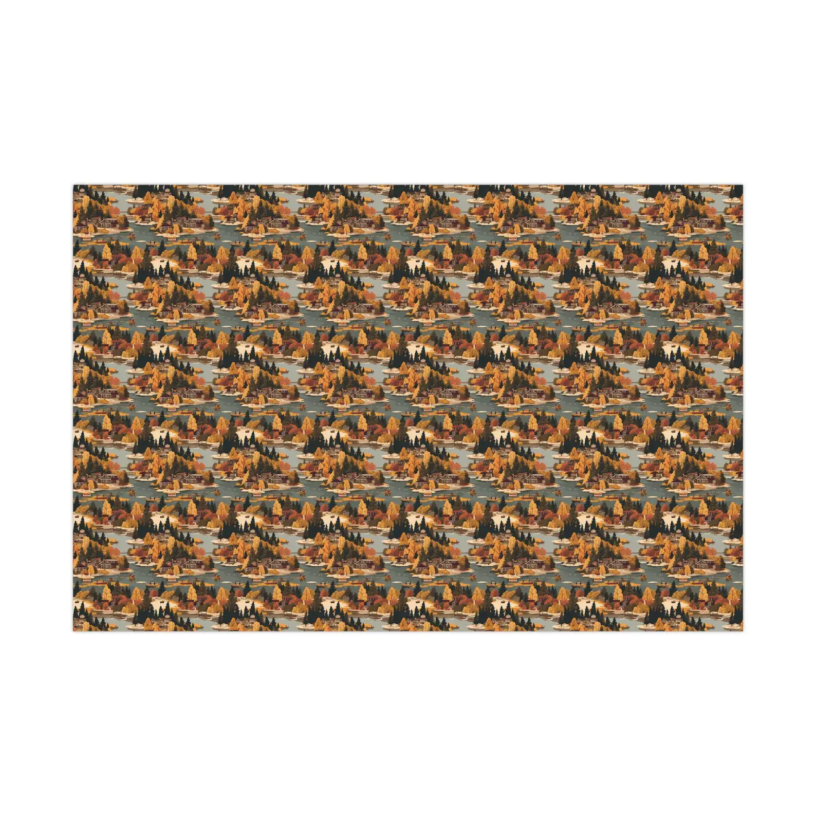 Olivias Paper - Wholesale Flat Wrap - Autumn Lake House Vintage Style Wrapping Paper Gift Wrap1