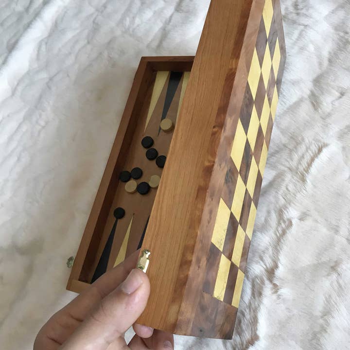 AtlasPerles – wholesale Jewellery box/organiser – Moroccan backgammon and chess set game,handmade chess - backgammon board games,one board multiple games,lemon thuya wooden games8