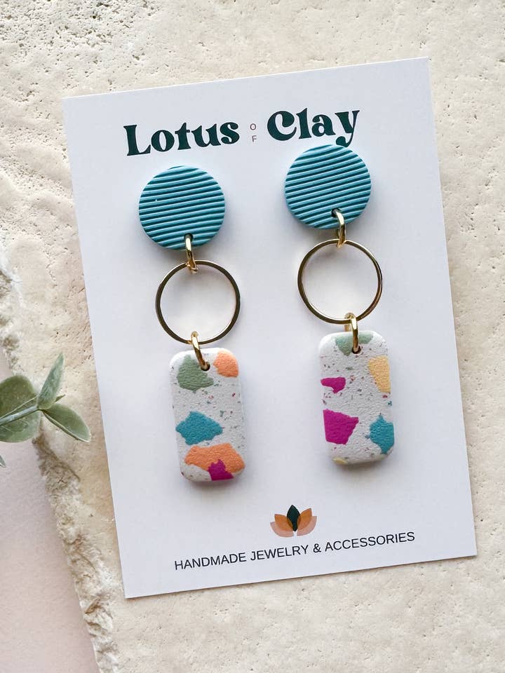 Handmade geometric clay earrings, summer earrings for wholesale by Lotus of clay