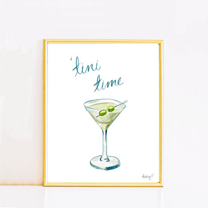 Tini Time Martini Glass Watercolor Painting | Cocktail Wall Art | Watercolor Bar Cart | Martini Poster Art | Martini Watercolor Print Art for wholesale by Shop Art by Audrey