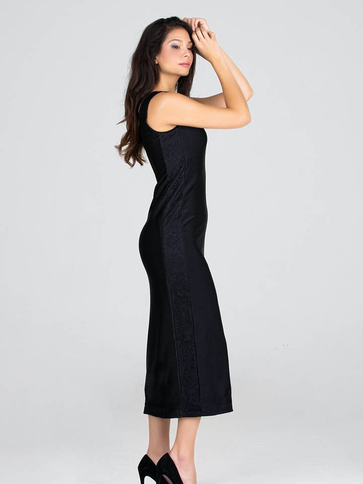 Fever1 Fashion - Venta al por mayor Vestido - Mujer - Vestido largo a lápiz negro y a cuadros reversible de calidad