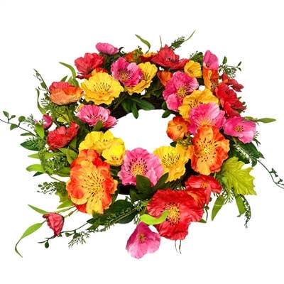 Vibrant Passion Poppy Wreath 24‘’ for wholesale by David Christopher's Collection