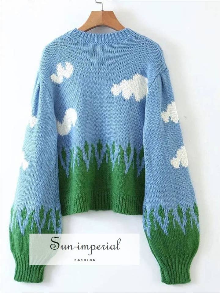 Sun Imperial - Wholesale Pullover-trui - Dames - Dames trui met O-hals, losse gebreide wolkenprint