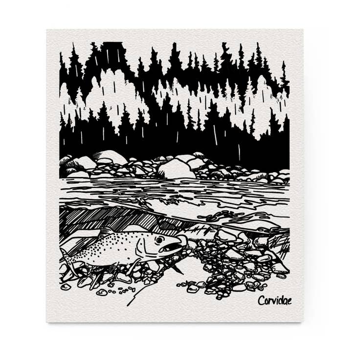 Trout Swedish Dishcloth for wholesale by Corvidae drawings & designs