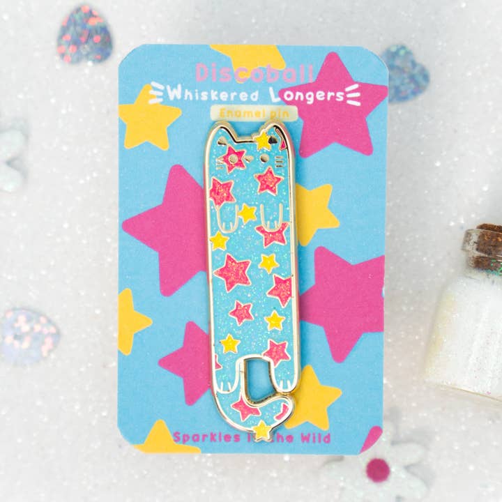 Discoball Cat Pins - Whiskered Longers Collection for wholesale by Sparkles in the Wild