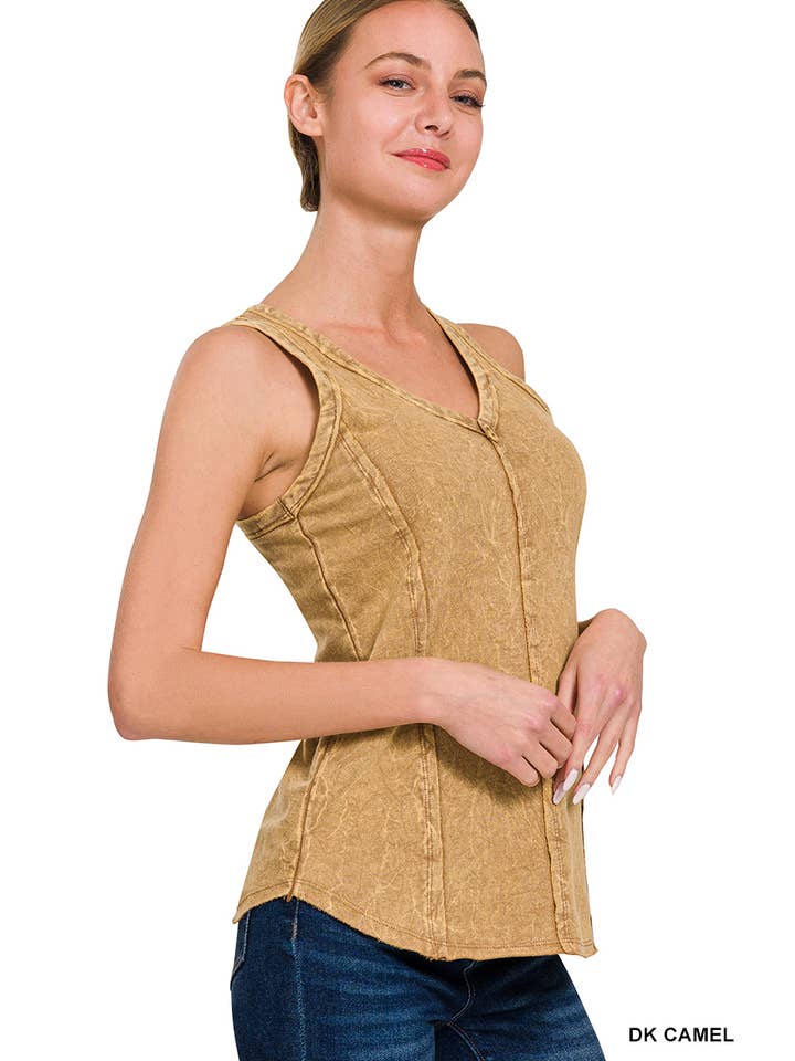 42POPS - Wholesale Tank Top - Women's - `.Washed Raw Edge V Neck Sleeveless Top14