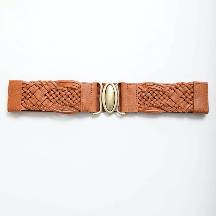 Leto Accessories - Wholesale Belt - Women's - Oval Buckle Braided Elastic Belt - Black, Brown & Camel 🤎