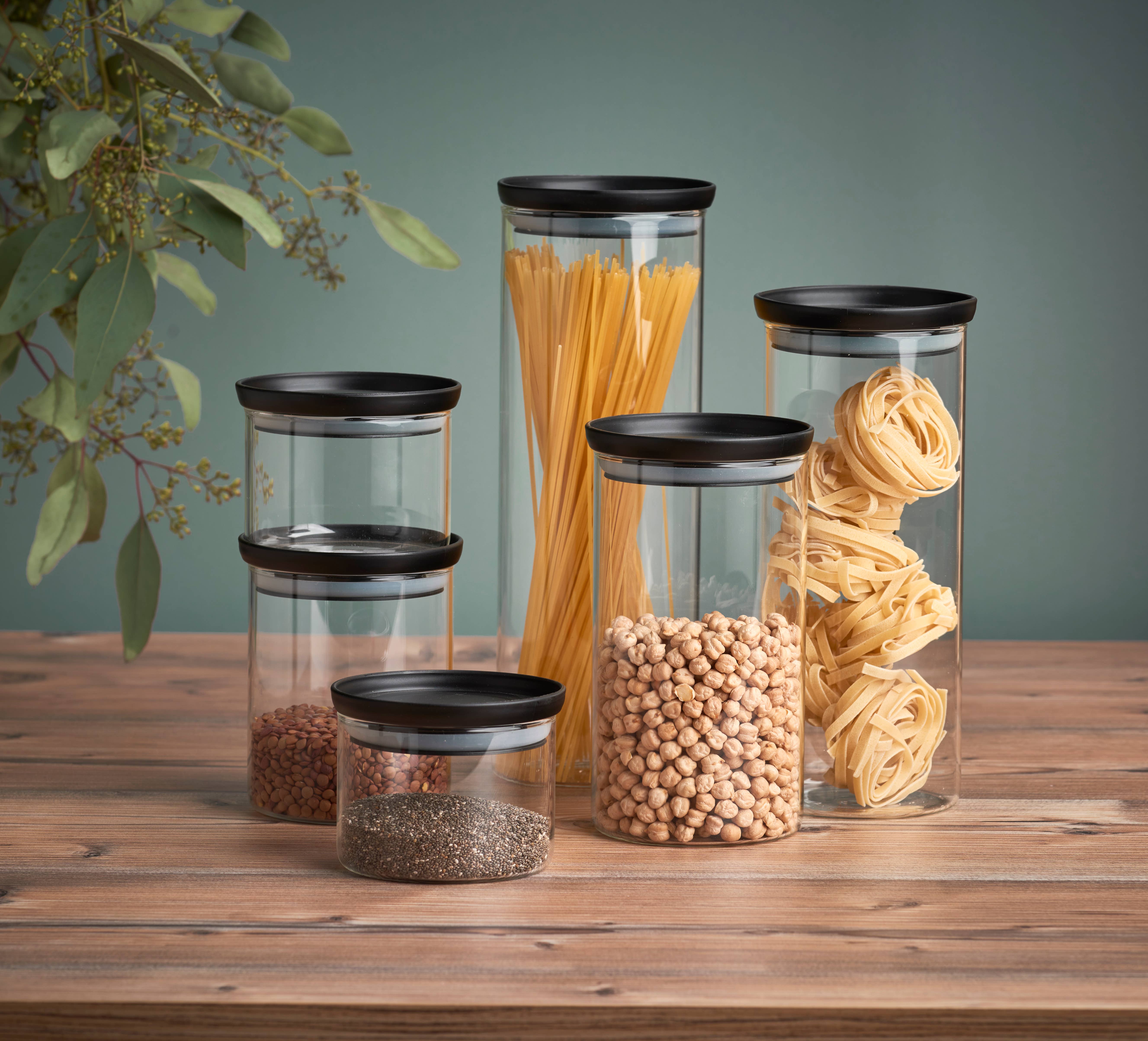 Transparent/Schwarz Vorratsglas M. Kunststoffdeckel, 350 ml, Schwarz für den Großhandel auf Faire1