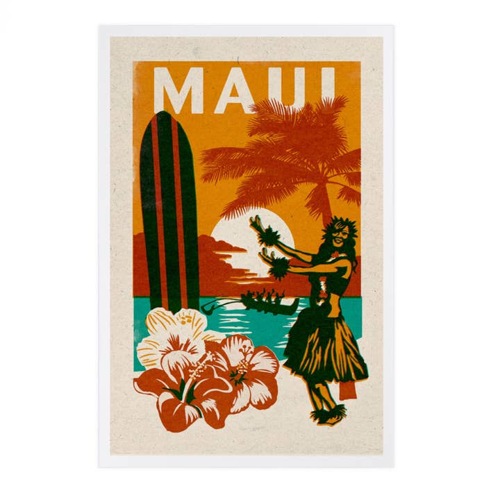 Lantern Press - Wholesale Postcard - PREMIUM POSTCARDS Maui, Hawai'i, Woodblock