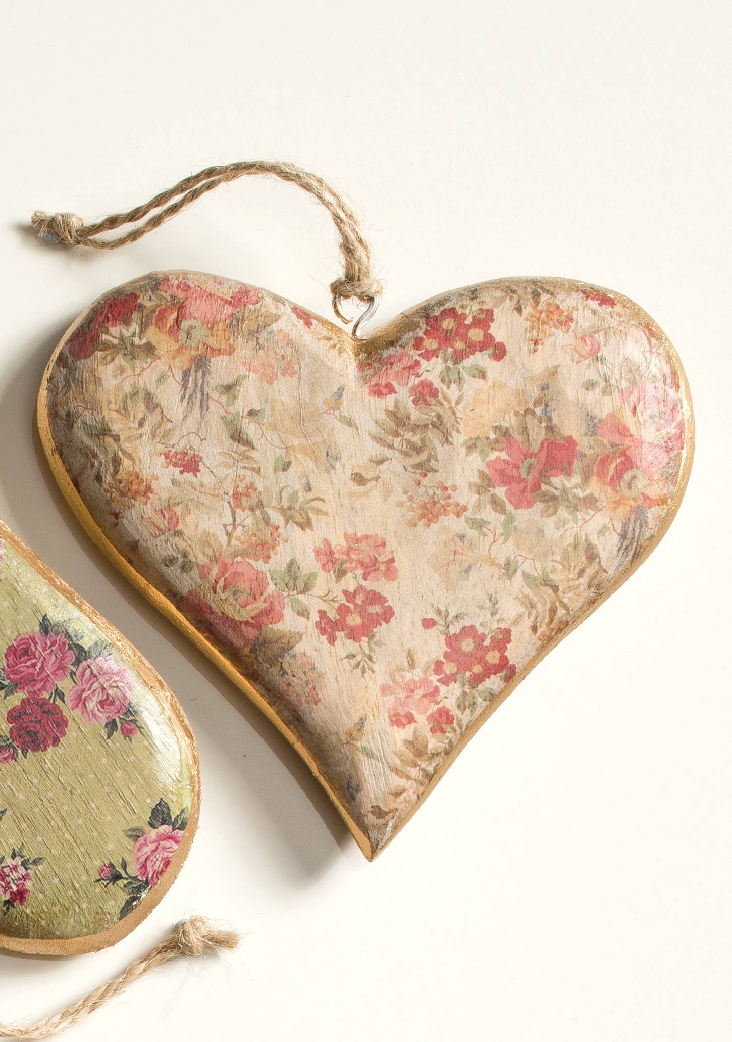 Namaste - Wholesale Ornament - Small Vintage Wooden Hanging Heart Decoration2