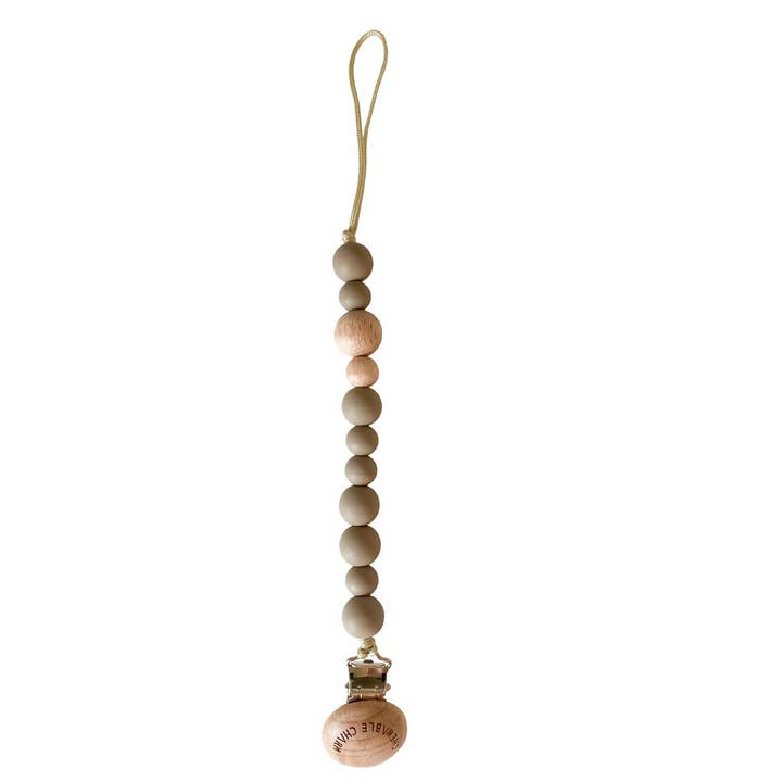 Chewable Charm - Wholesale Pacifier Clip - Baby - Classic Pacifier Clip - Wood + Shadow Grey