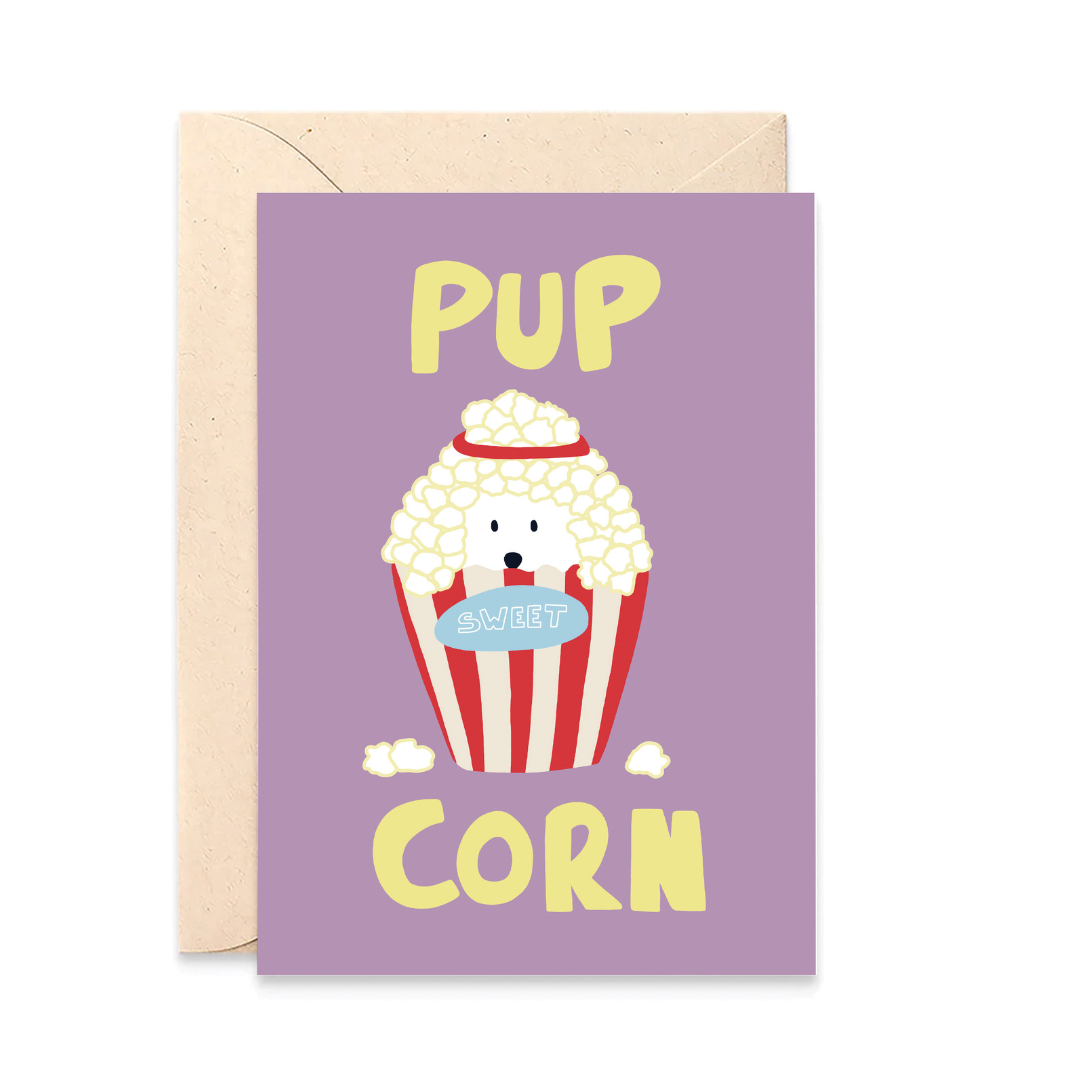 beeb - Vendita all'ingrosso Biglietti di auguri generici - Biglietto 'Pup corn' con busta in carta Kraft riciclata0
