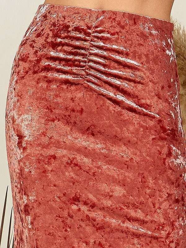 Heart & Hips - Vente Jupe – femme - Jupe midi en velours froissé à taille haute froncée12