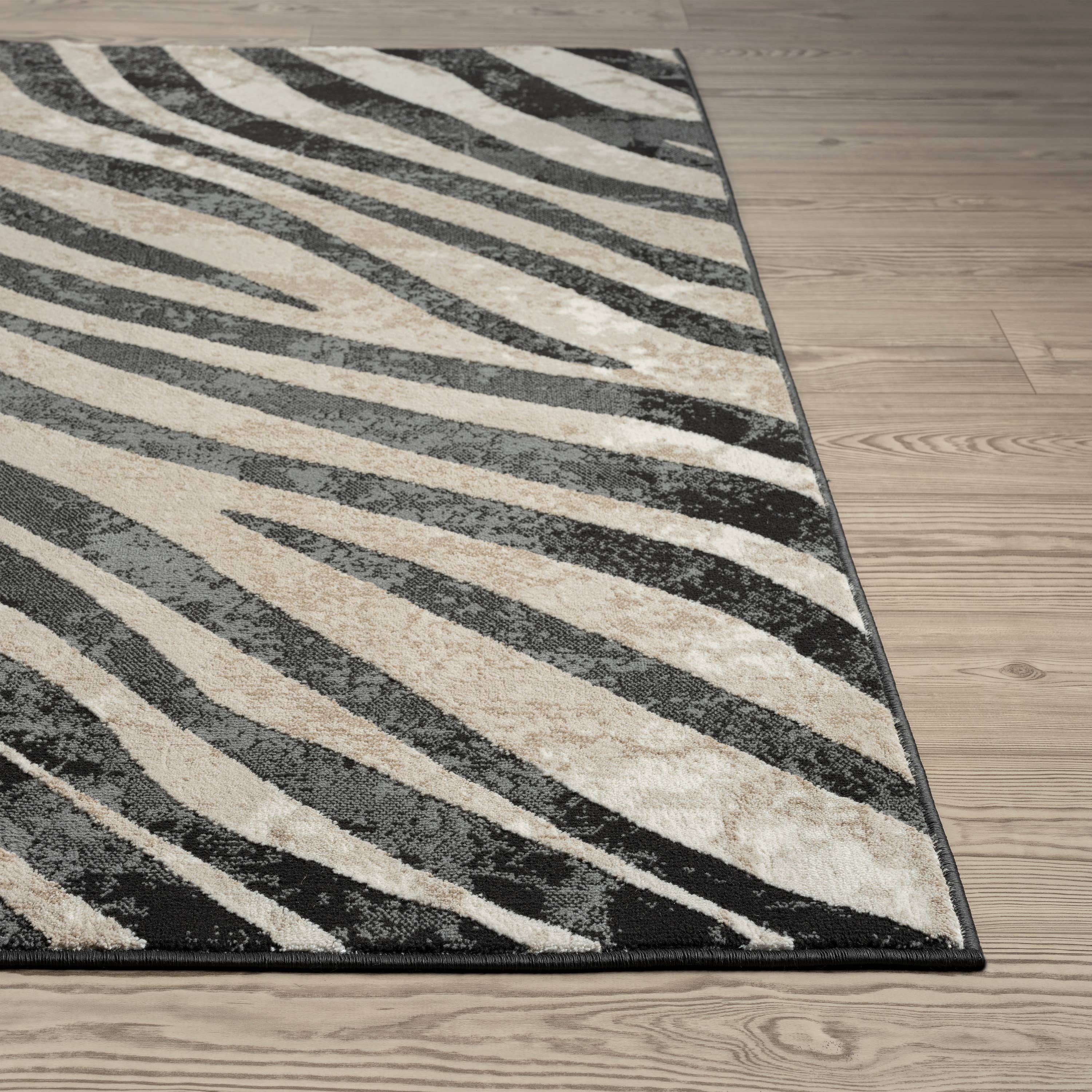 Abani Rugs - Wholesale Area Rug - Abani Rugs TER160A Beige Black Diagonal Zebra Pattern Rug2