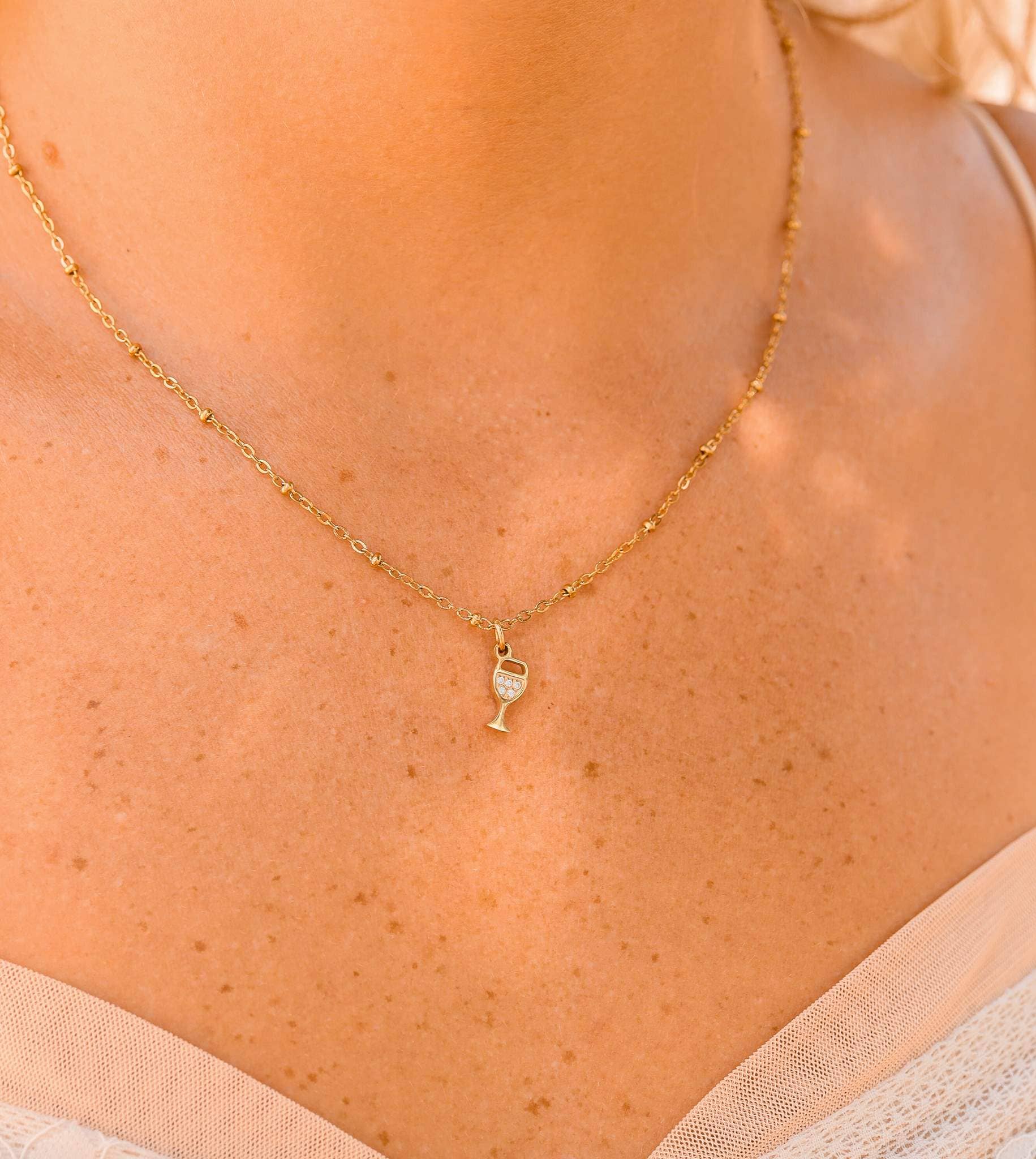 WJW - Wholesale Individual Charm/Pendant - 18K Gold PVD Stainless Steel CZ Wine Glass Charm2