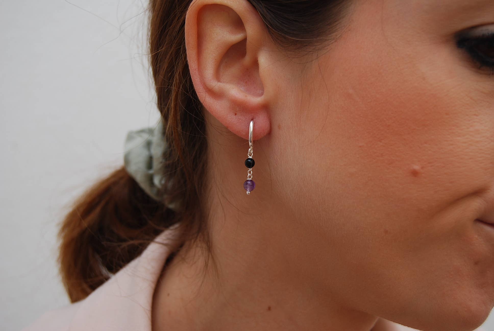 Yneda Jewels - Wholesale Dangle Earrings - Onyx-amethyst earrings, silver 925 hoops, gemstone earrings.3