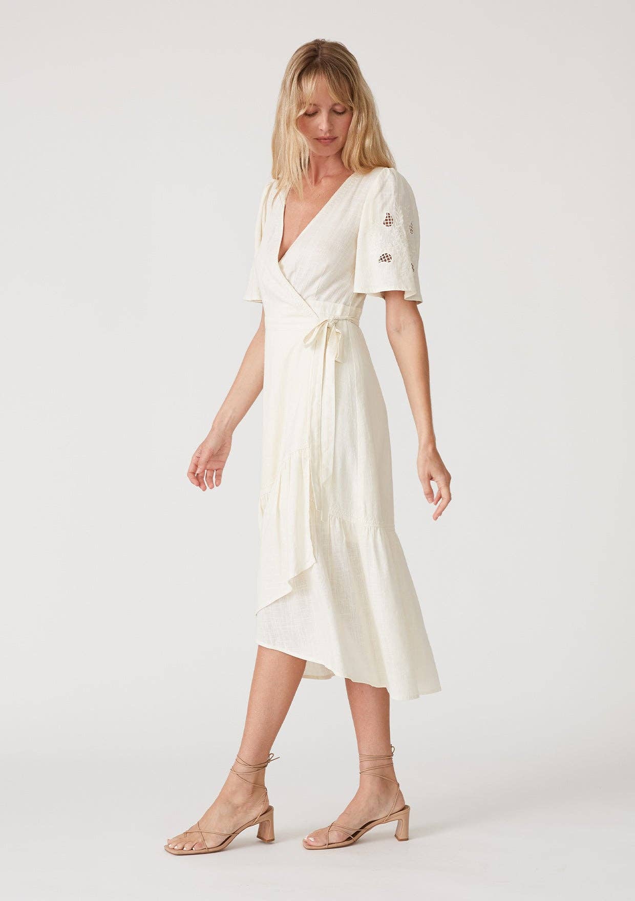 Lovestitch - Wholesale Dress - Women's - Cutout Embroidered Short Sleeve Midi Wrap Dress9