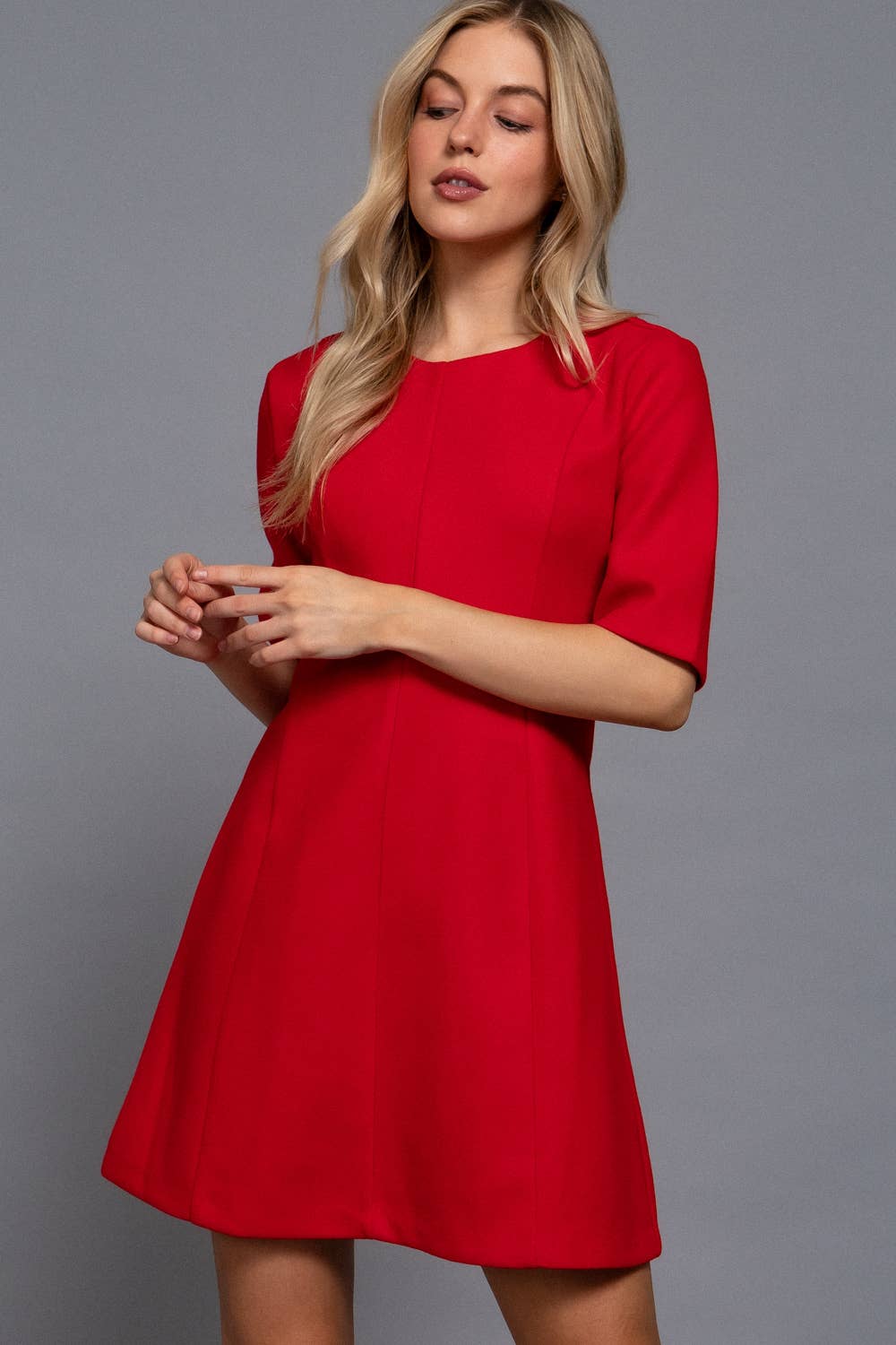 IVY cream  ..0925 Short Sleeve A Line Felt Mini Dress SI-28837 for wholesale on Faire4