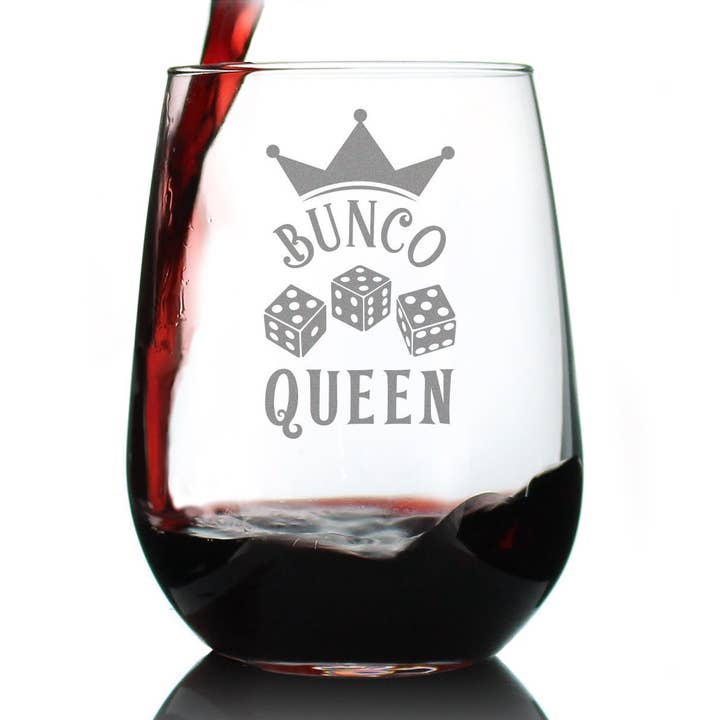 Bicchiere da vino senza stelo Bunco Queen - Bunco Gifts and Decor per la vendita all'ingrosso da parte di bevvee